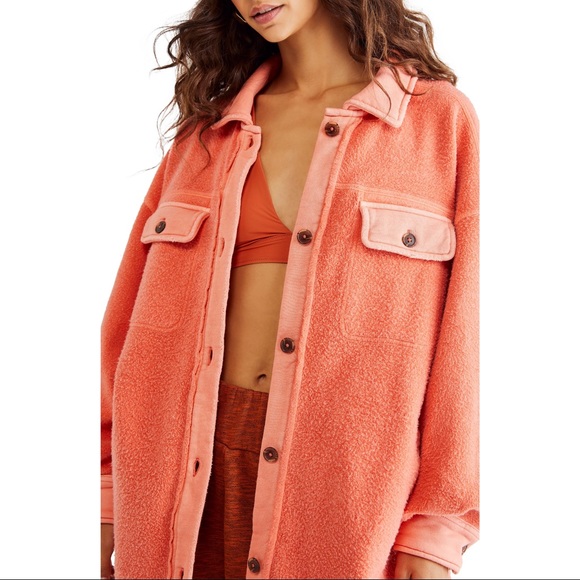 Free People Tops - NWT Free People Ruby Button Down Sweatshirt Scarlett Ibis Peach Size Large